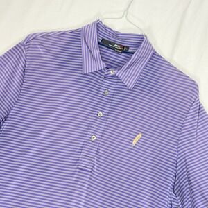 RLX Ralph‎ Lauren Men's Striped Golf Polo Shirt Purple Gray Size L Feather Logo